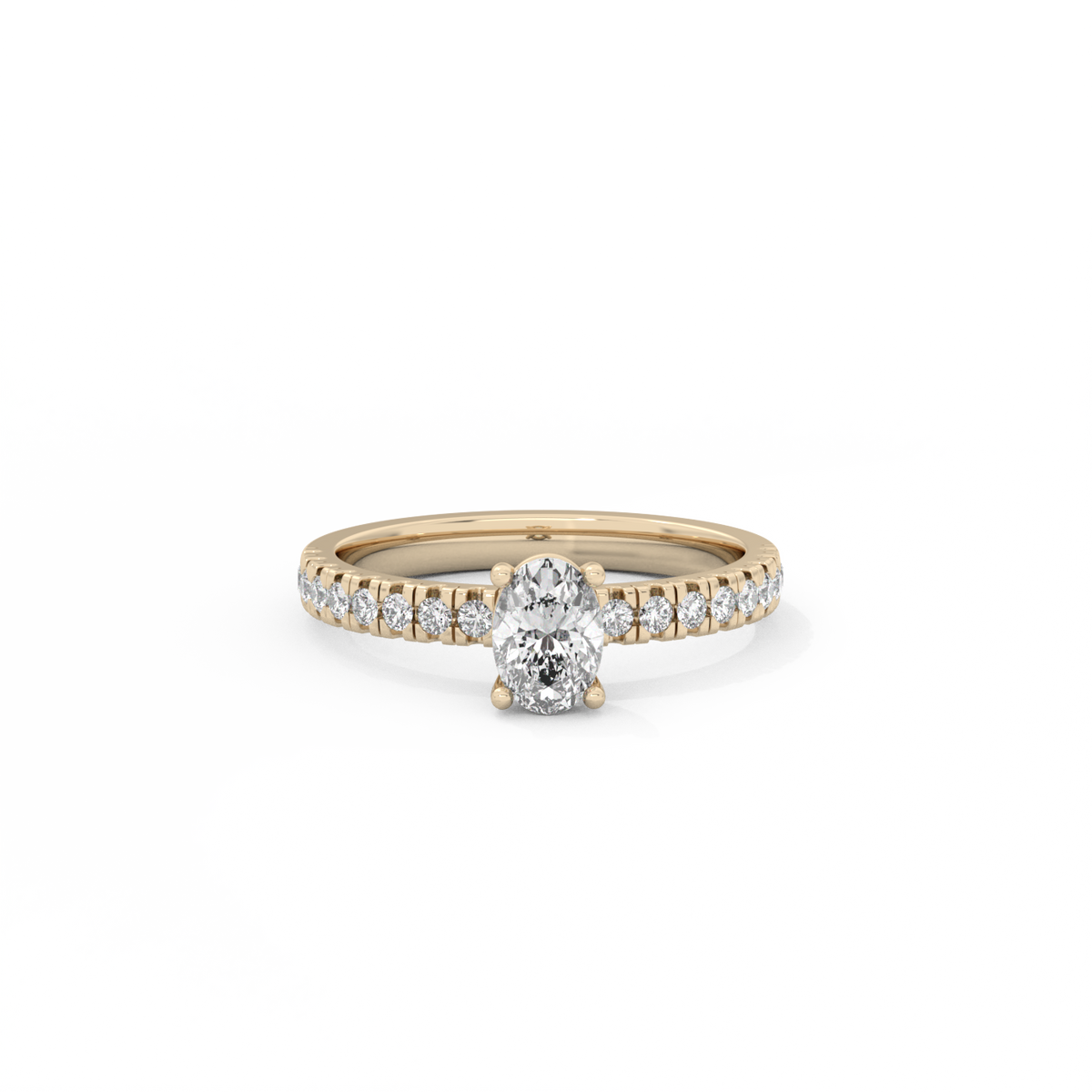 Oval Pavé Solitaire Diamond Ring - 14K Yellow Gold (0.72 ct.)