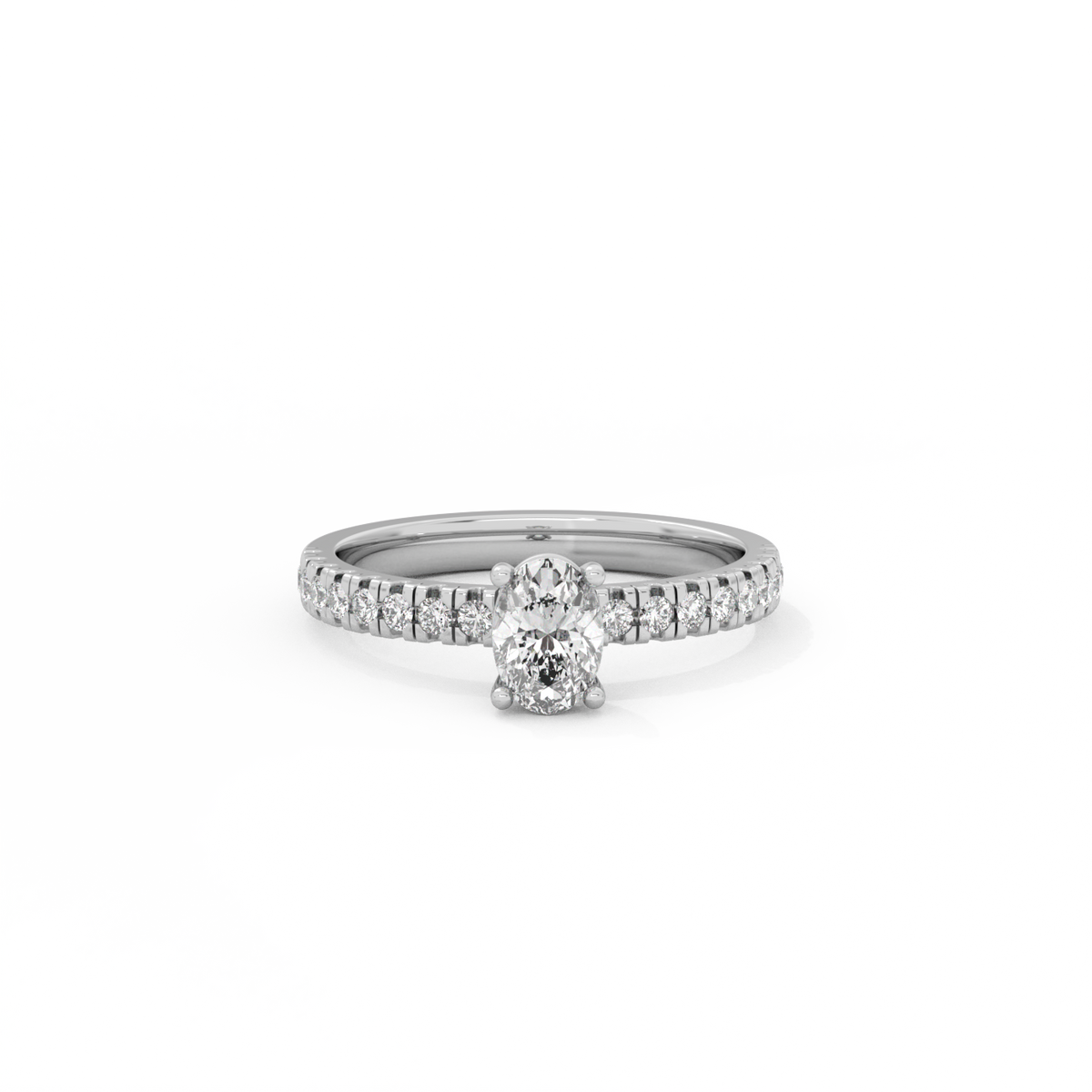 Oval Pavé Solitaire Diamond Ring - 14K White Gold (0.72 ct.)