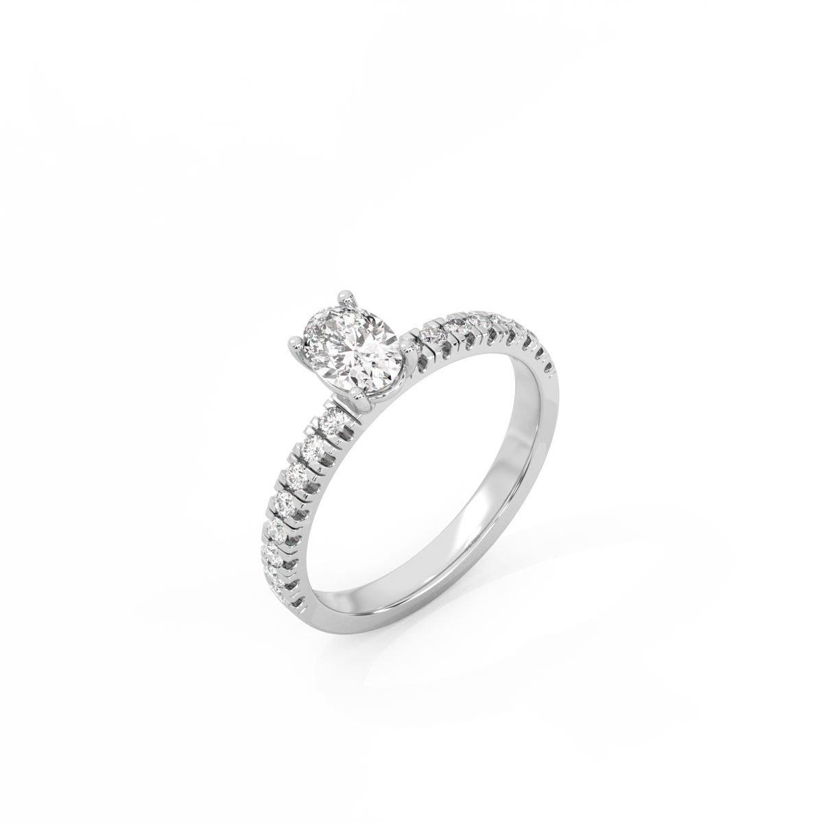 Oval Pavé Solitaire Diamond Ring - 14K White Gold (0.72 ct.)