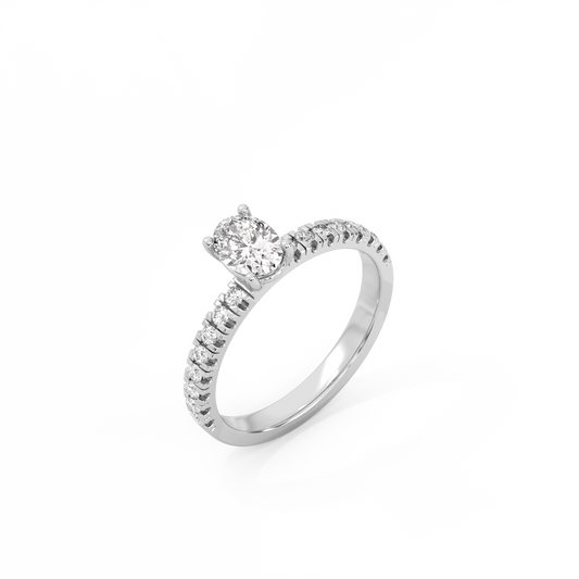 Oval Pavé Solitaire Lab-grown Diamond Ring - 14K White Gold (0.72 ct.)
