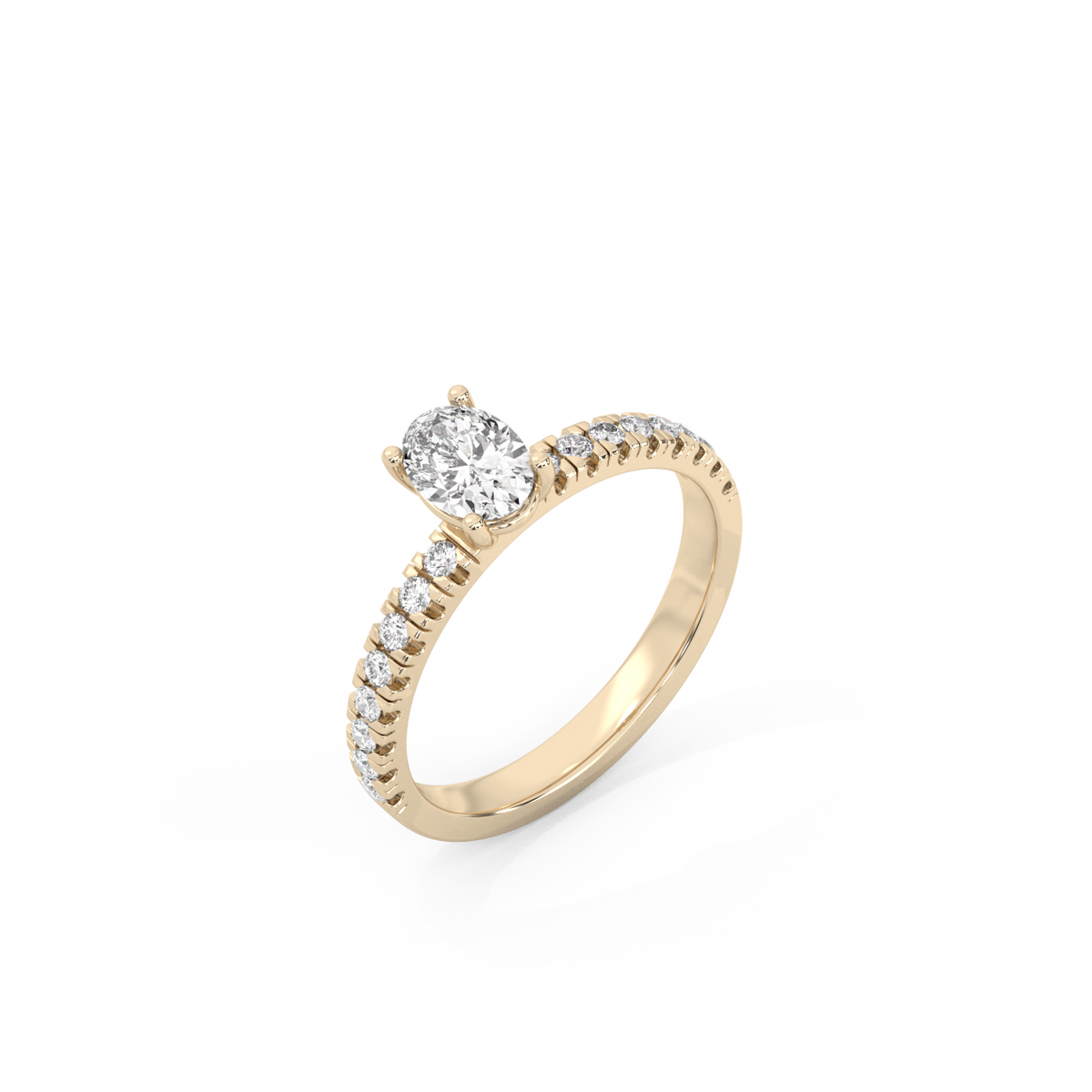 Oval Pavé Solitaire Diamond Ring - 14K Yellow Gold (0.72 ct.)