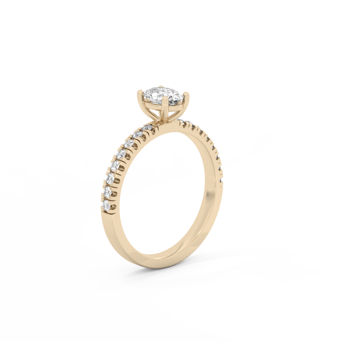 Oval Pavé Solitaire Diamond Ring - 14K Yellow Gold (0.72 ct.)