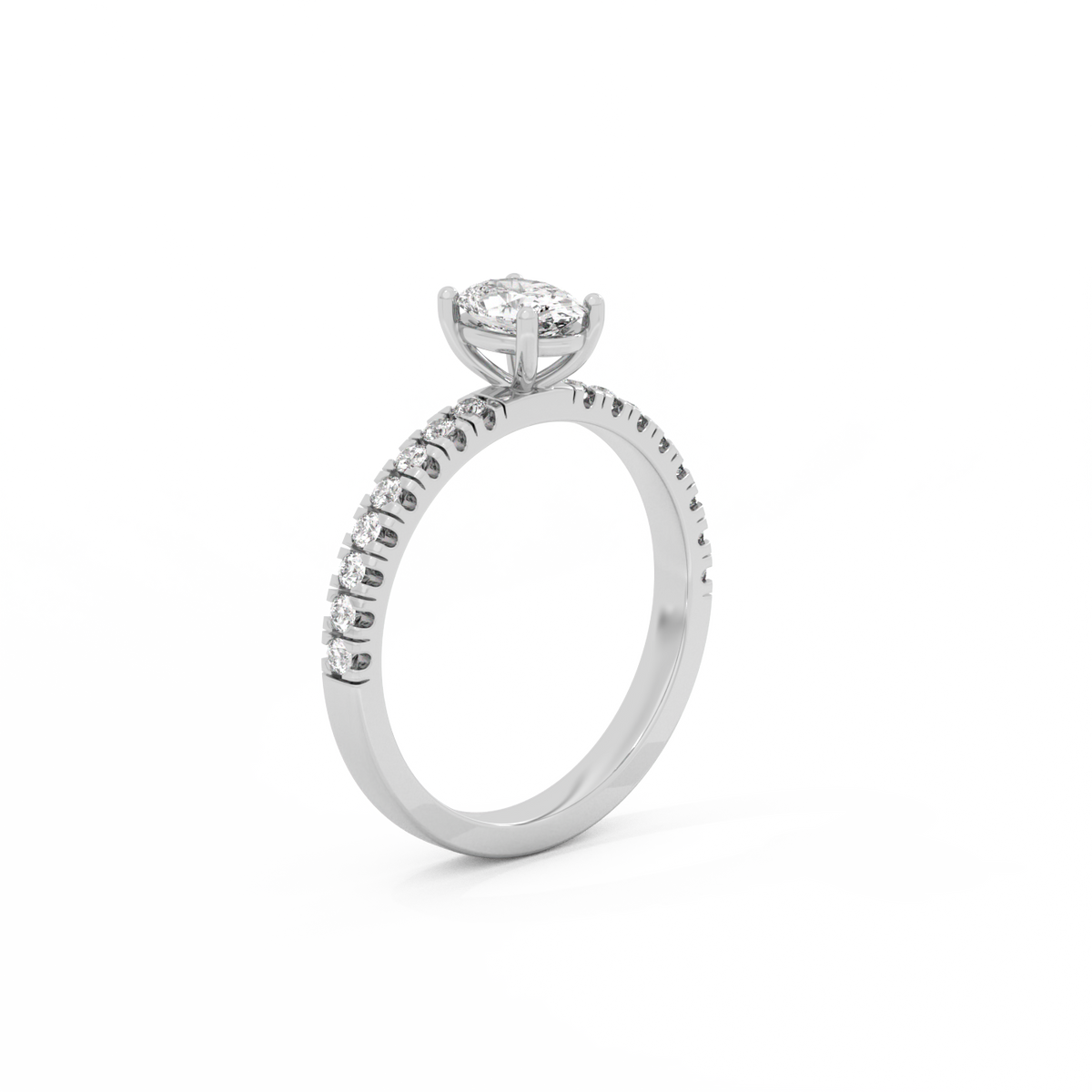 Oval Pavé Solitaire Diamond Ring - 14K White Gold (0.72 ct.)