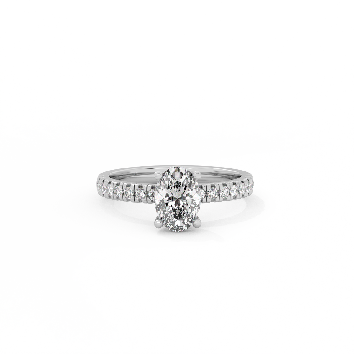 Oval Pavé Solitaire Diamond Ring - 14K White Gold (1.22 ct.)