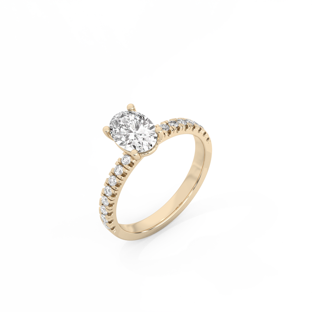 Oval Pavé Solitaire Diamond Ring - 14K Yellow Gold (1.22 ct.)