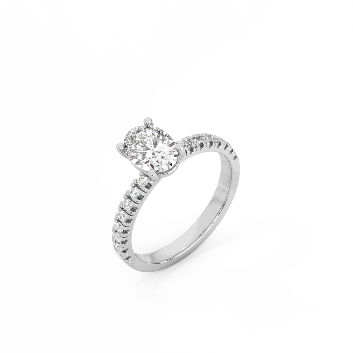Oval Pavé Solitaire Diamond Ring - 14K White Gold (1.22 ct.)