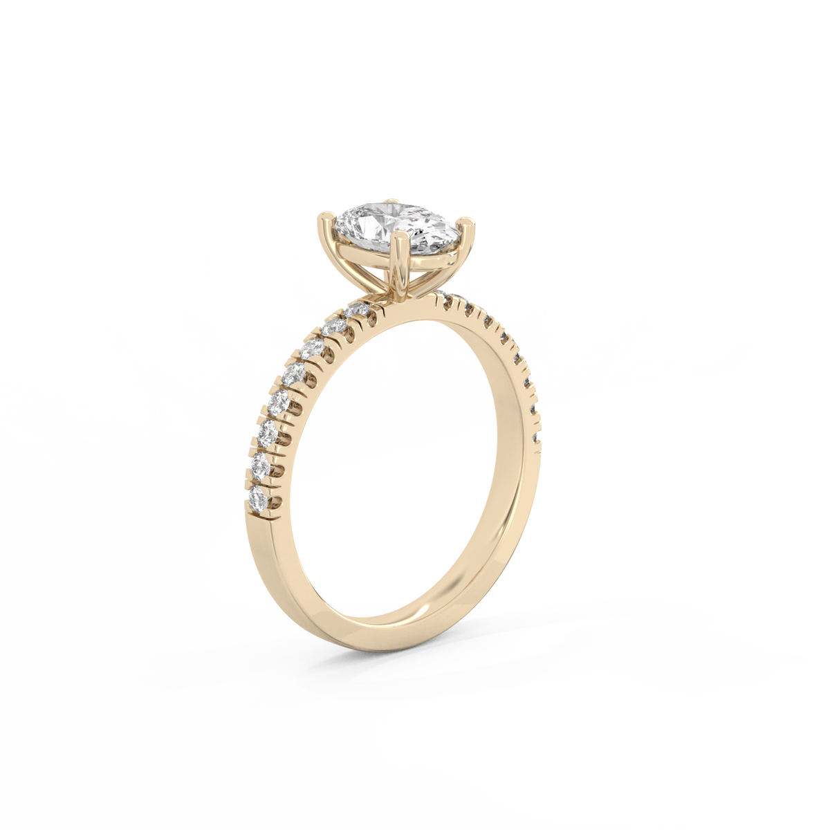 Oval Pavé Solitaire Diamond Ring - 14K Yellow Gold (1.22 ct.)