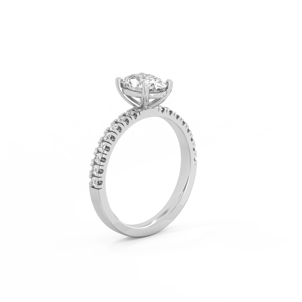 Oval Pavé Solitaire Diamond Ring - 14K White Gold (1.22 ct.)