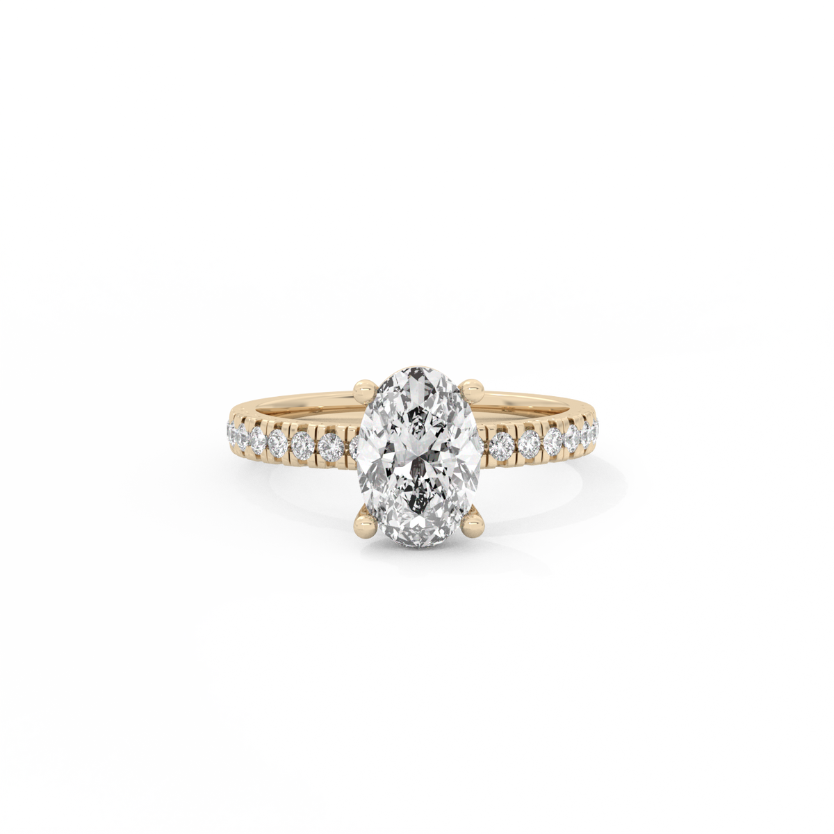 Oval Pavé Solitaire Diamond Ring - 14K Yellow Gold (1.72 ct.)