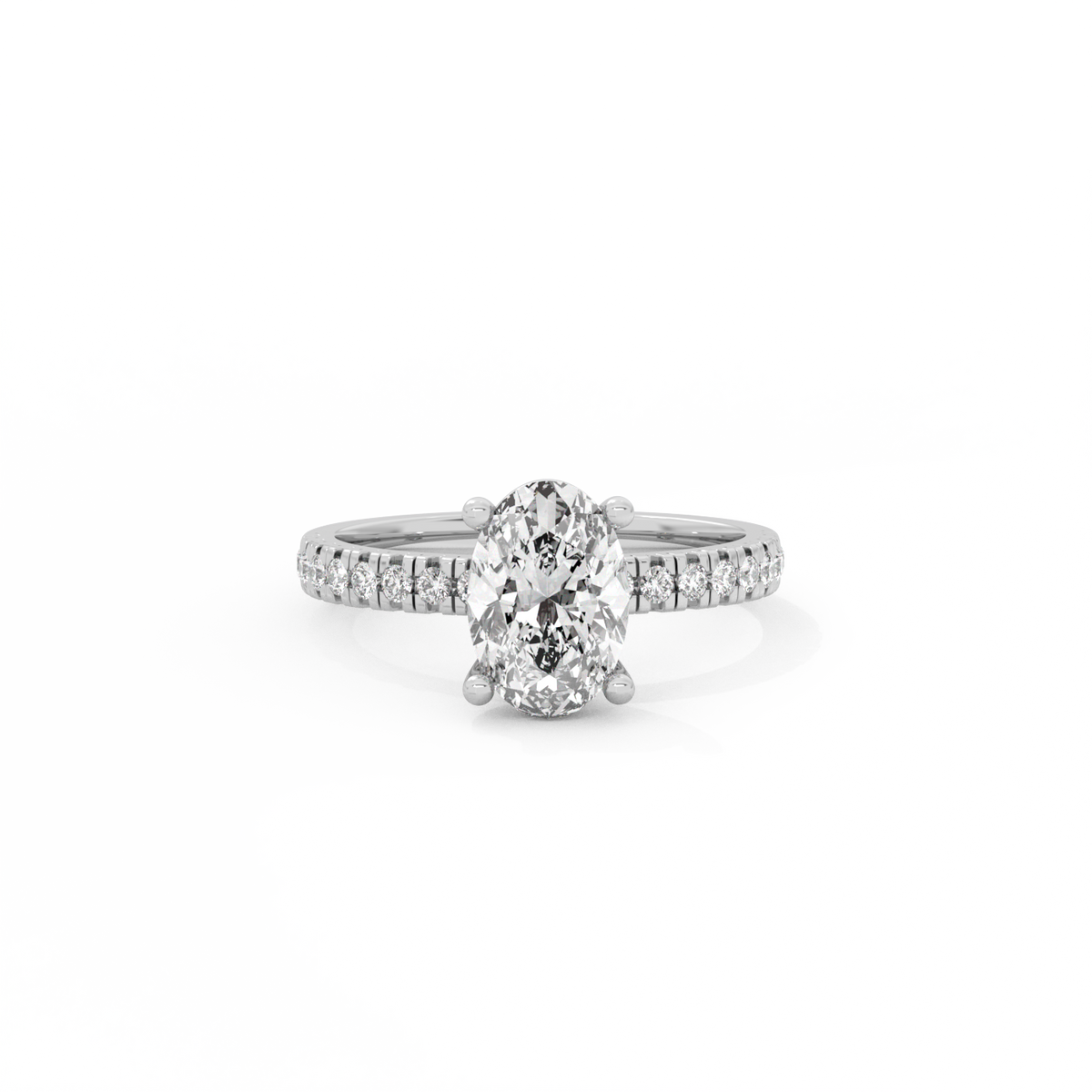 Oval Pavé Solitaire Diamond Ring - 14K White Gold (1.72 ct.)