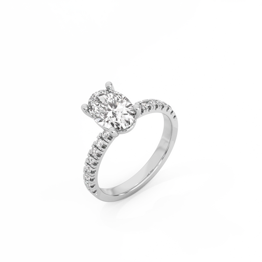Oval Pavé Solitaire Lab-grown Diamond Ring - 14K White Gold (1.72 ct.)
