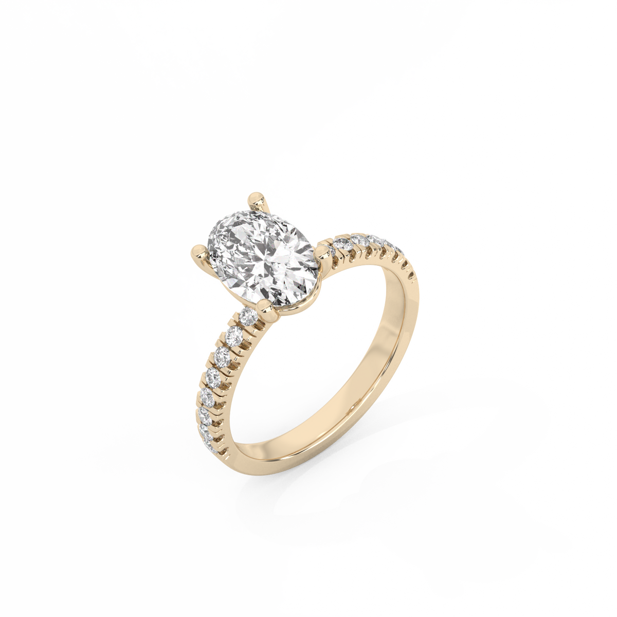 Oval Pavé Solitaire Diamond Ring - 14K Yellow Gold (1.72 ct.)