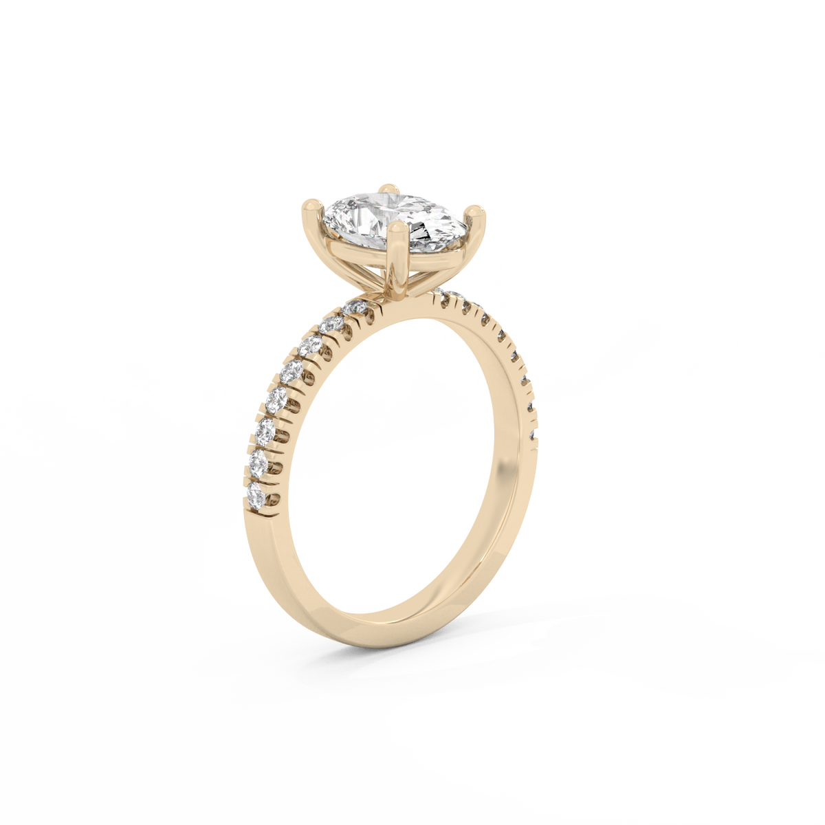 Oval Pavé Solitaire Diamond Ring - 14K Yellow Gold (1.72 ct.)