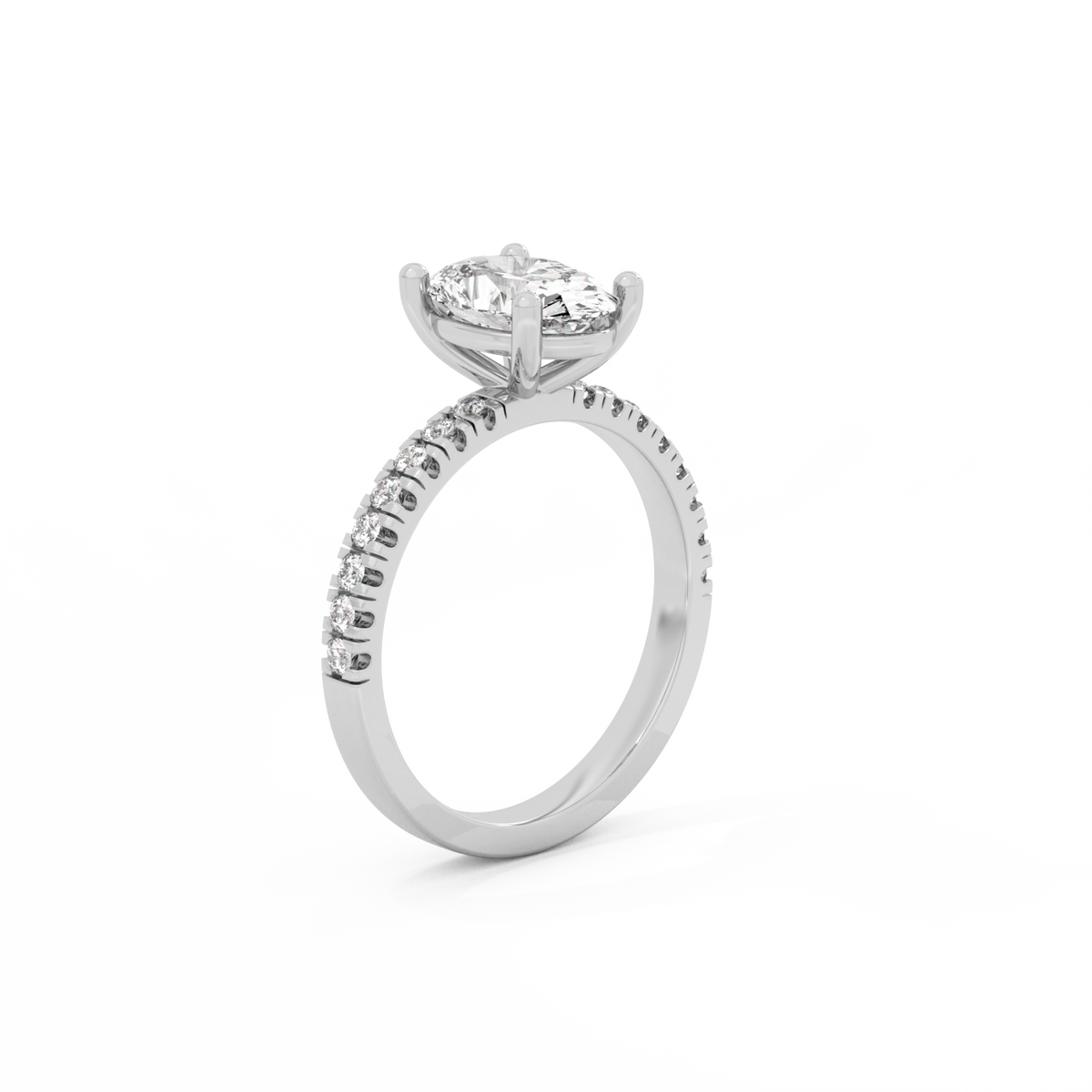 Oval Pavé Solitaire Diamond Ring - 14K White Gold (1.72 ct.)