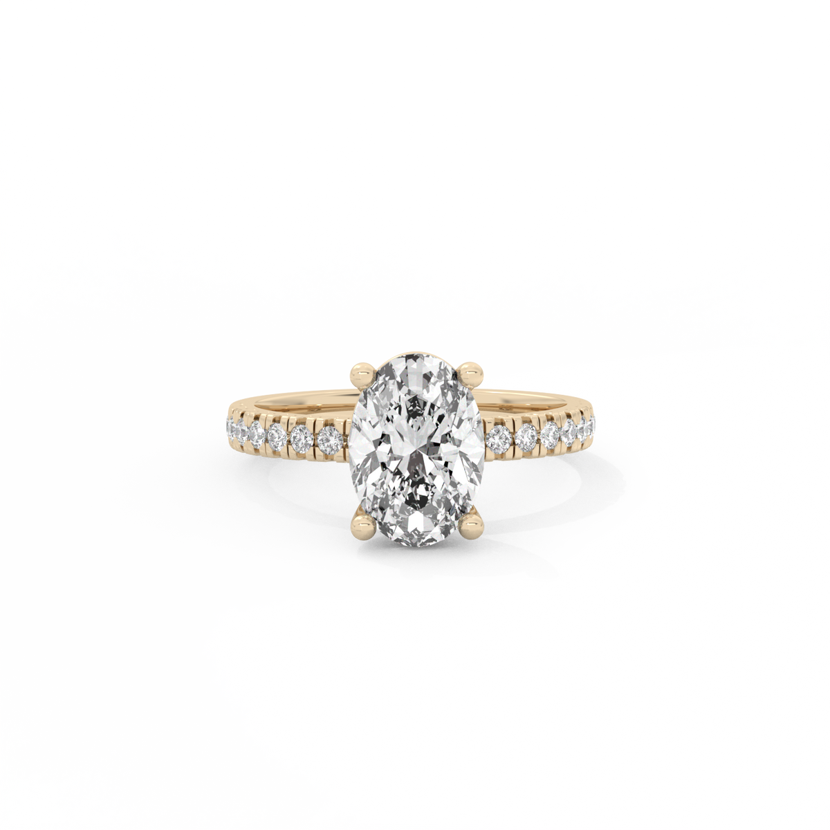 Oval Pavé Solitaire Diamond Ring - 14K Yellow Gold (2.22 ct.)