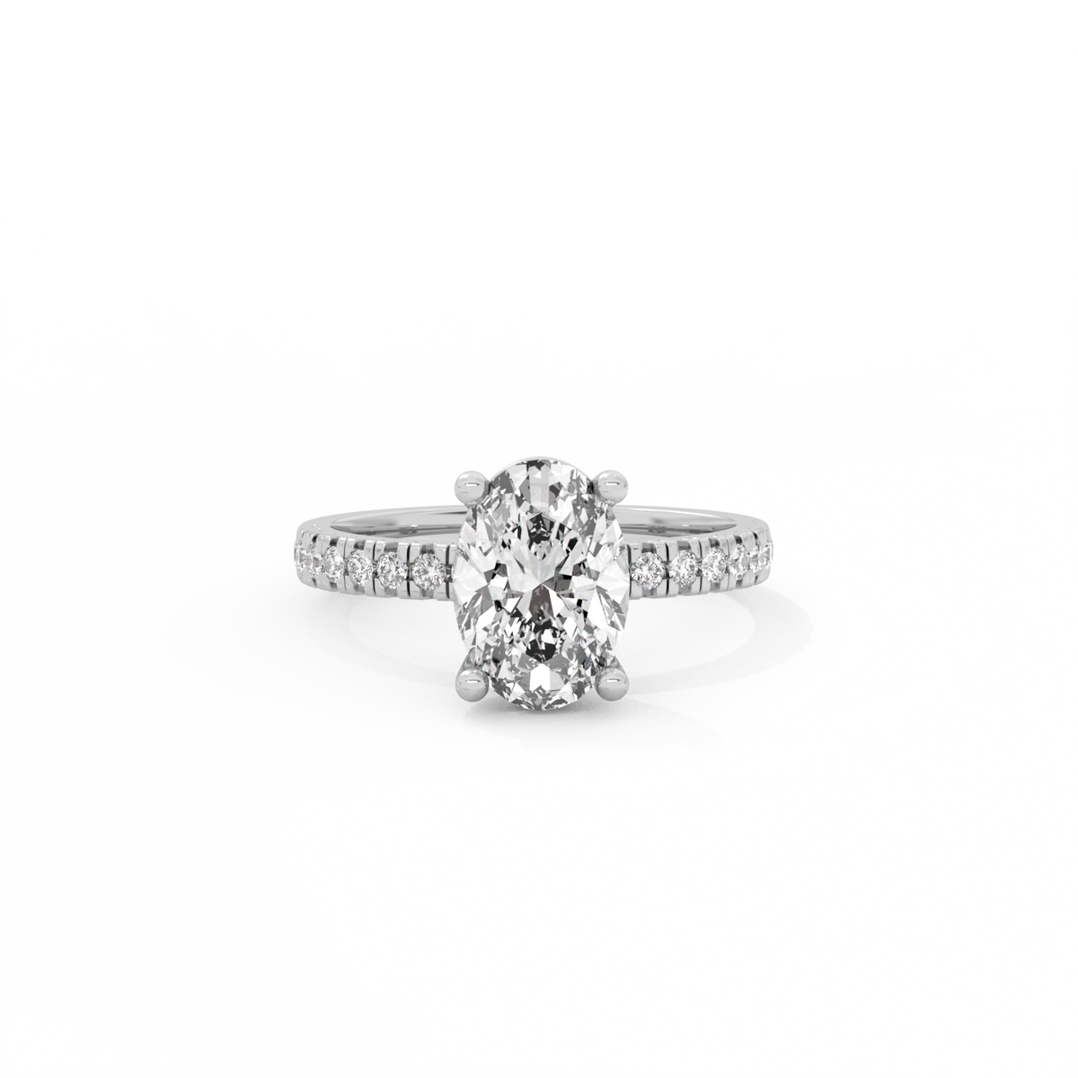 Oval Pavé Solitaire Diamond Ring - 14K White Gold (2.22 ct.)