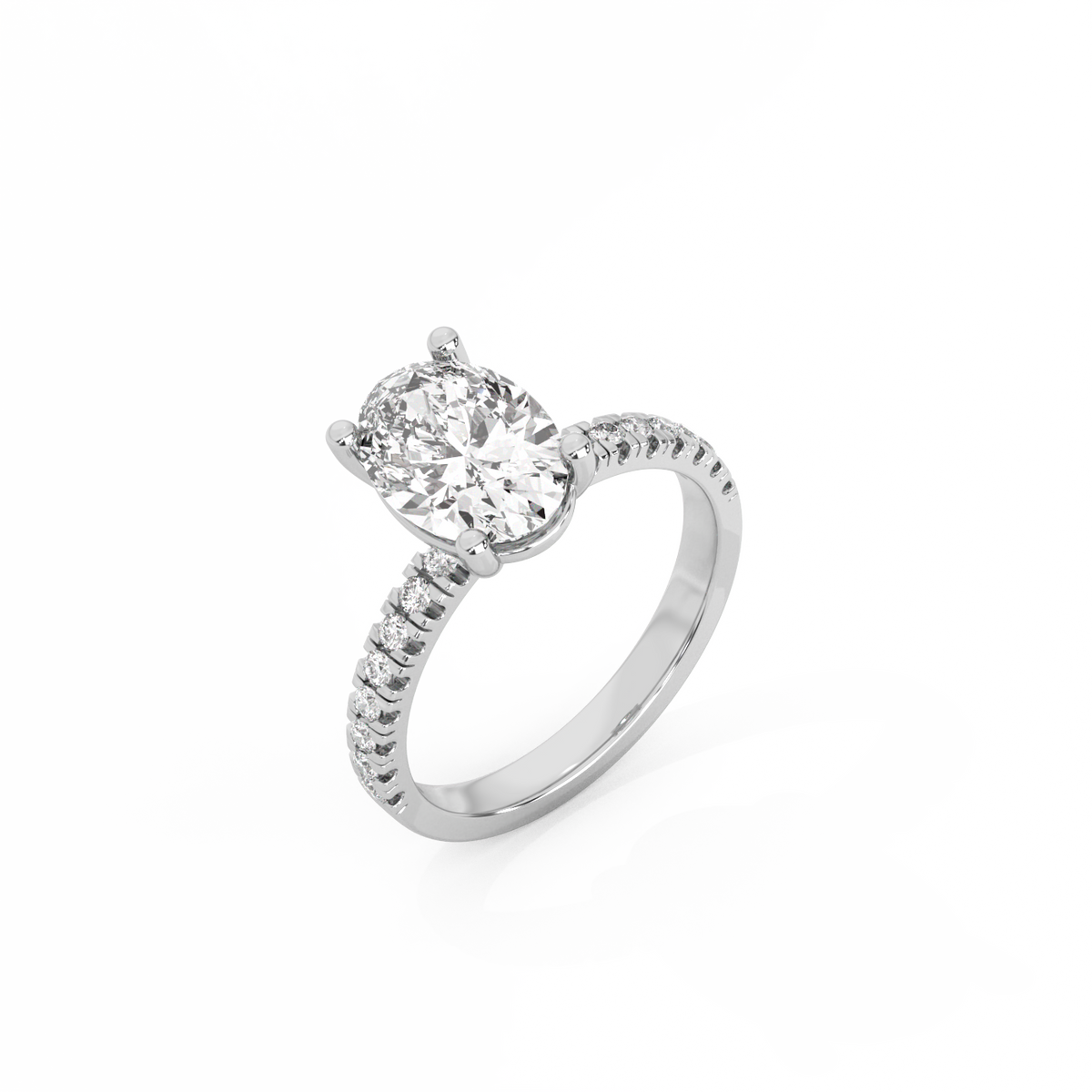 Oval Pavé Solitaire Diamond Ring - 14K White Gold (2.22 ct.)