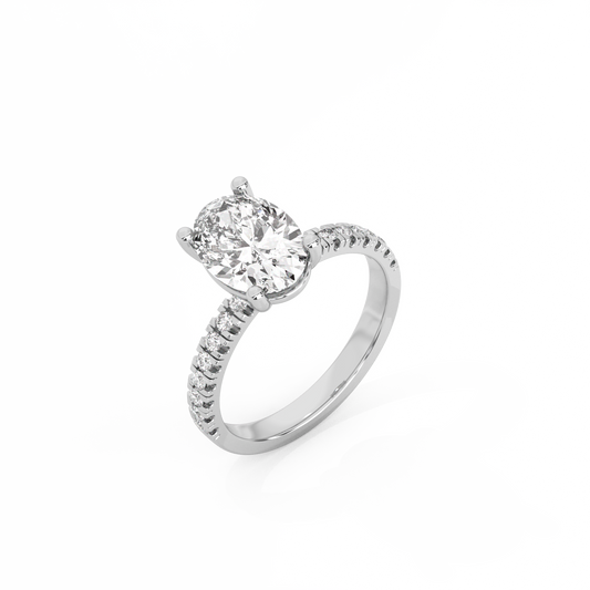 Oval Pavé Solitaire Lab-grown Diamond Ring - 14K White Gold (2.22 ct.)