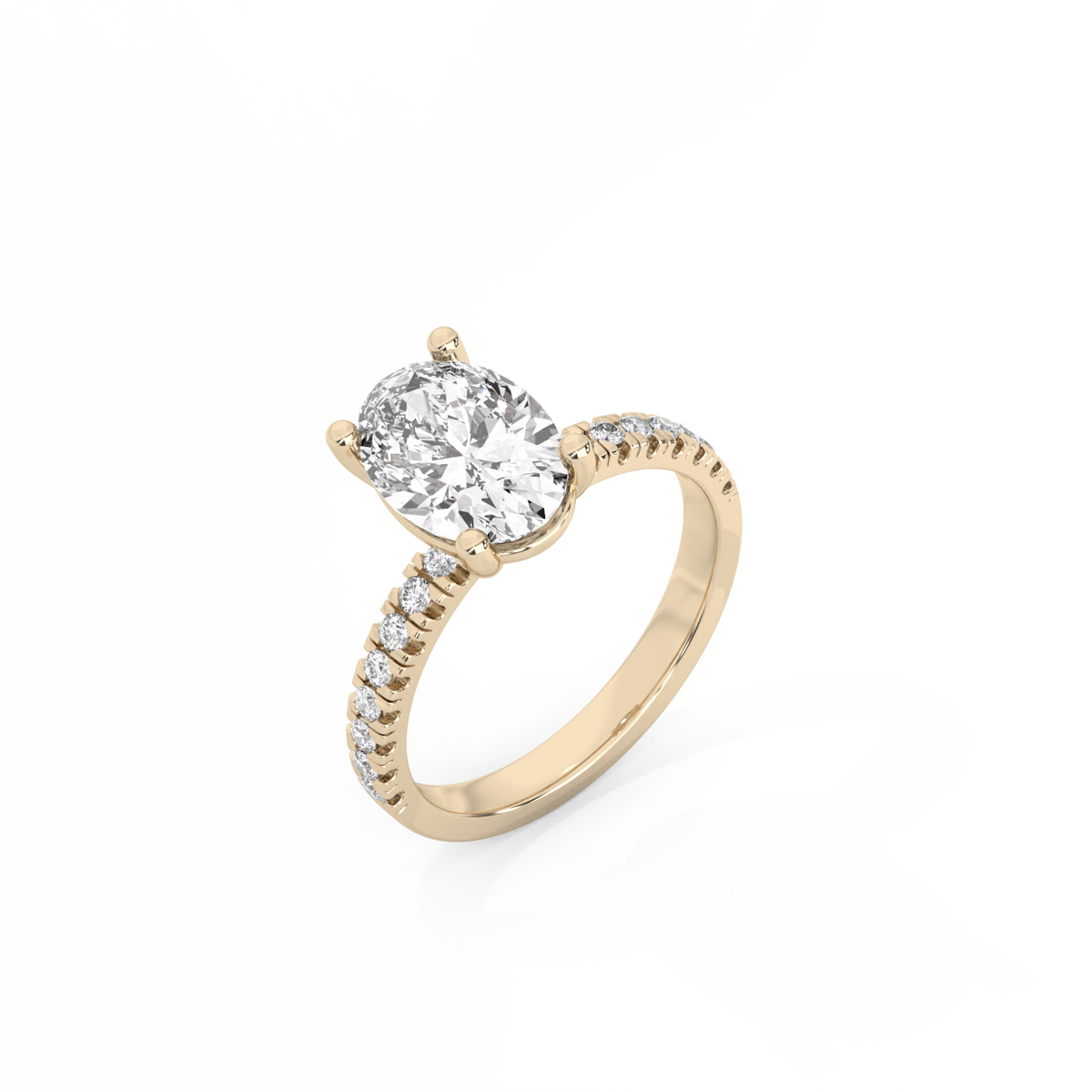 Oval Pavé Solitaire Diamond Ring - 14K Yellow Gold (2.22 ct.)