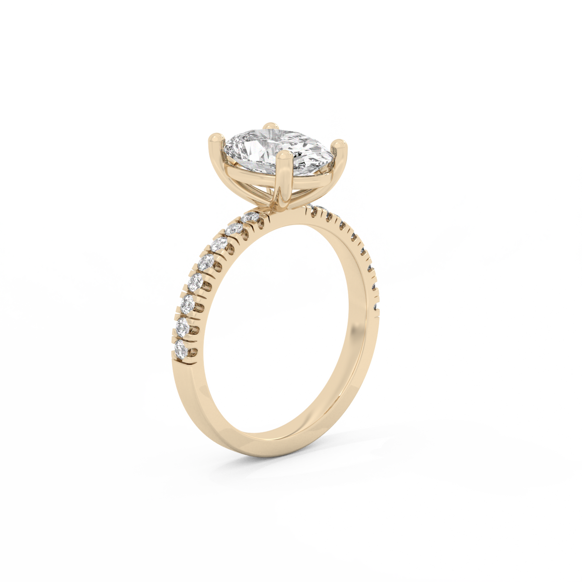 Oval Pavé Solitaire Diamond Ring - 14K Yellow Gold (2.22 ct.)