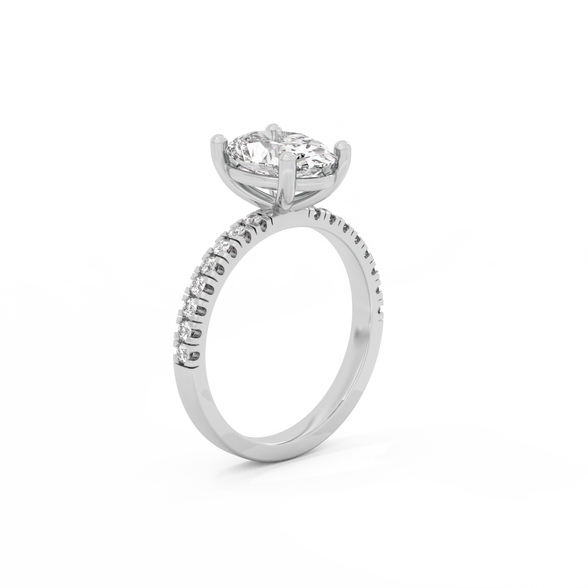 Oval Pavé Solitaire Diamond Ring - 14K White Gold (2.22 ct.)