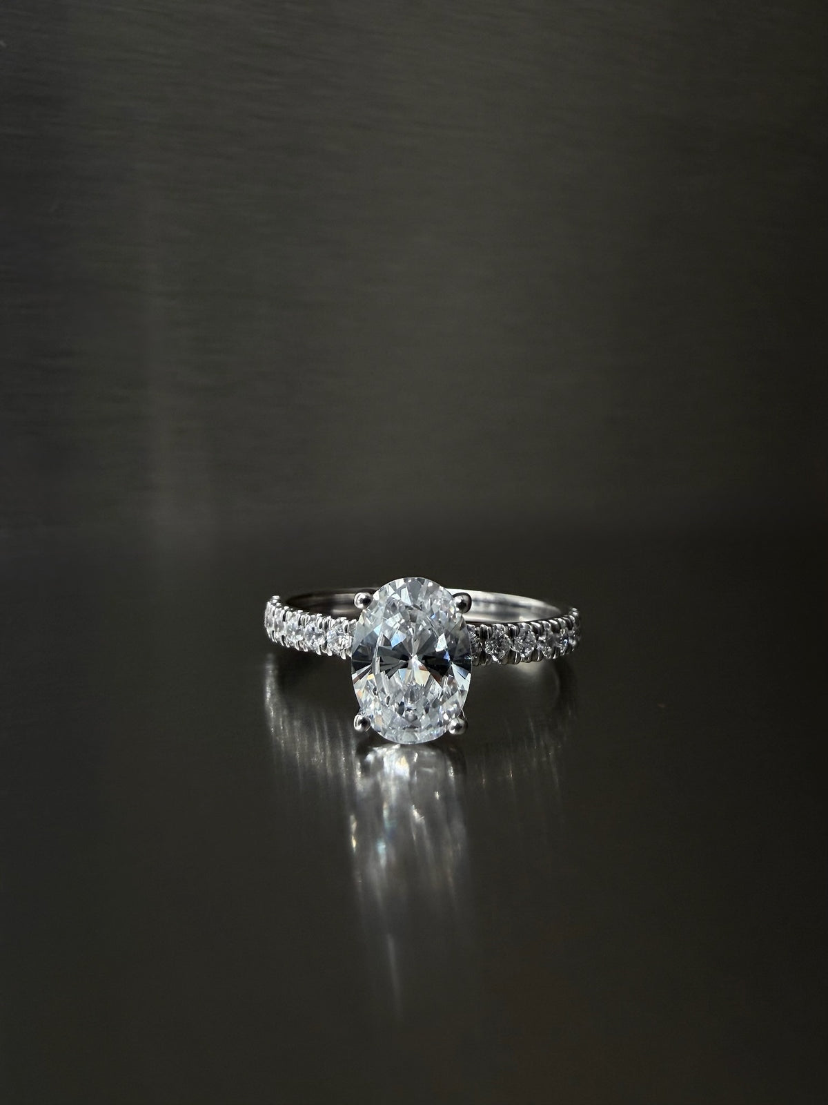 Oval Pavé Solitaire Diamond Ring - 14K White Gold (1.22 ct.)