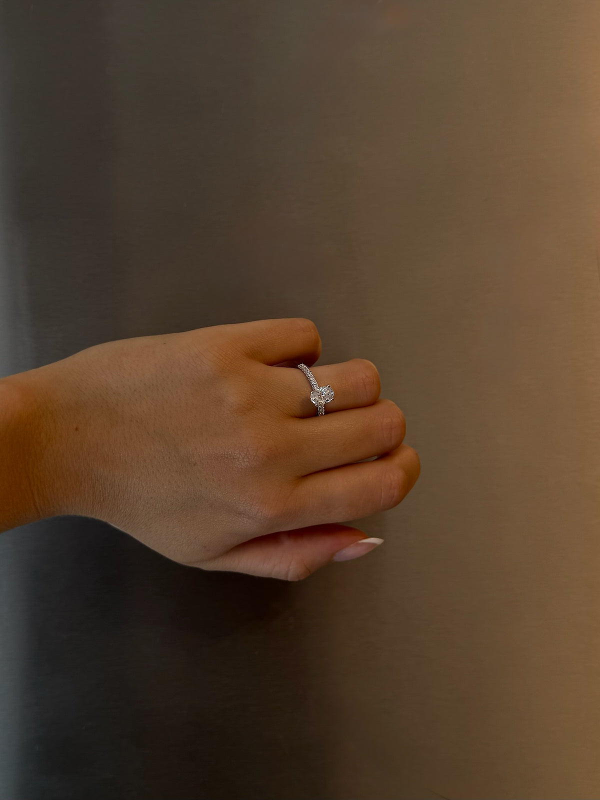 Oval Pavé Solitaire Diamond Ring - 14K White Gold (1.22 ct.)