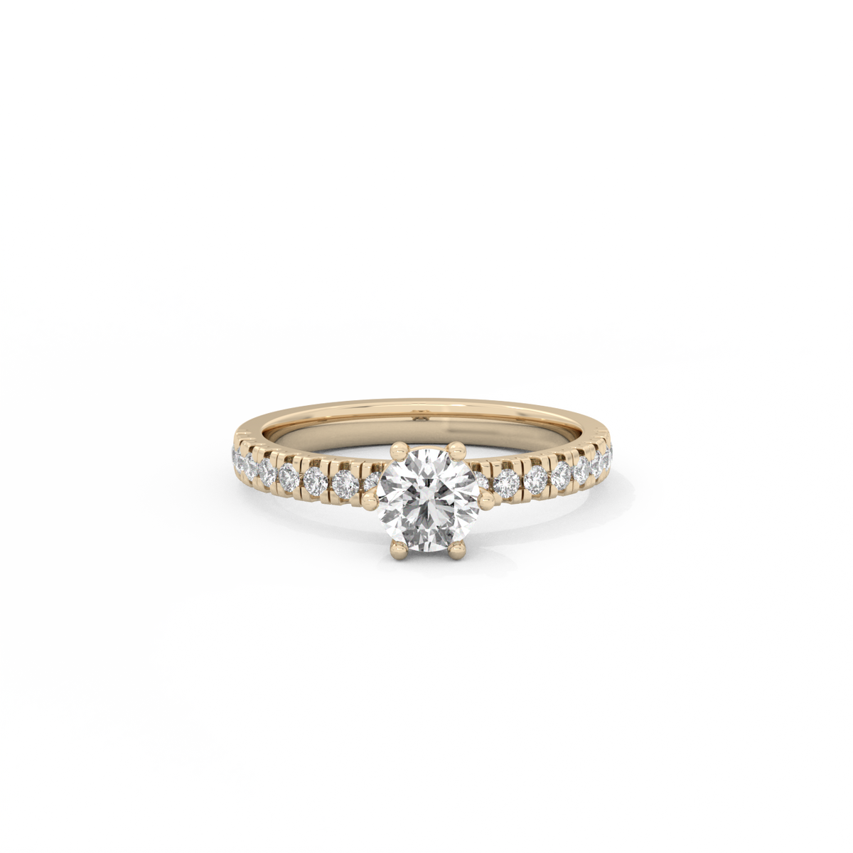 Round Pavé Solitaire Diamond Ring - 14K Yellow Gold (0.72 ct.)