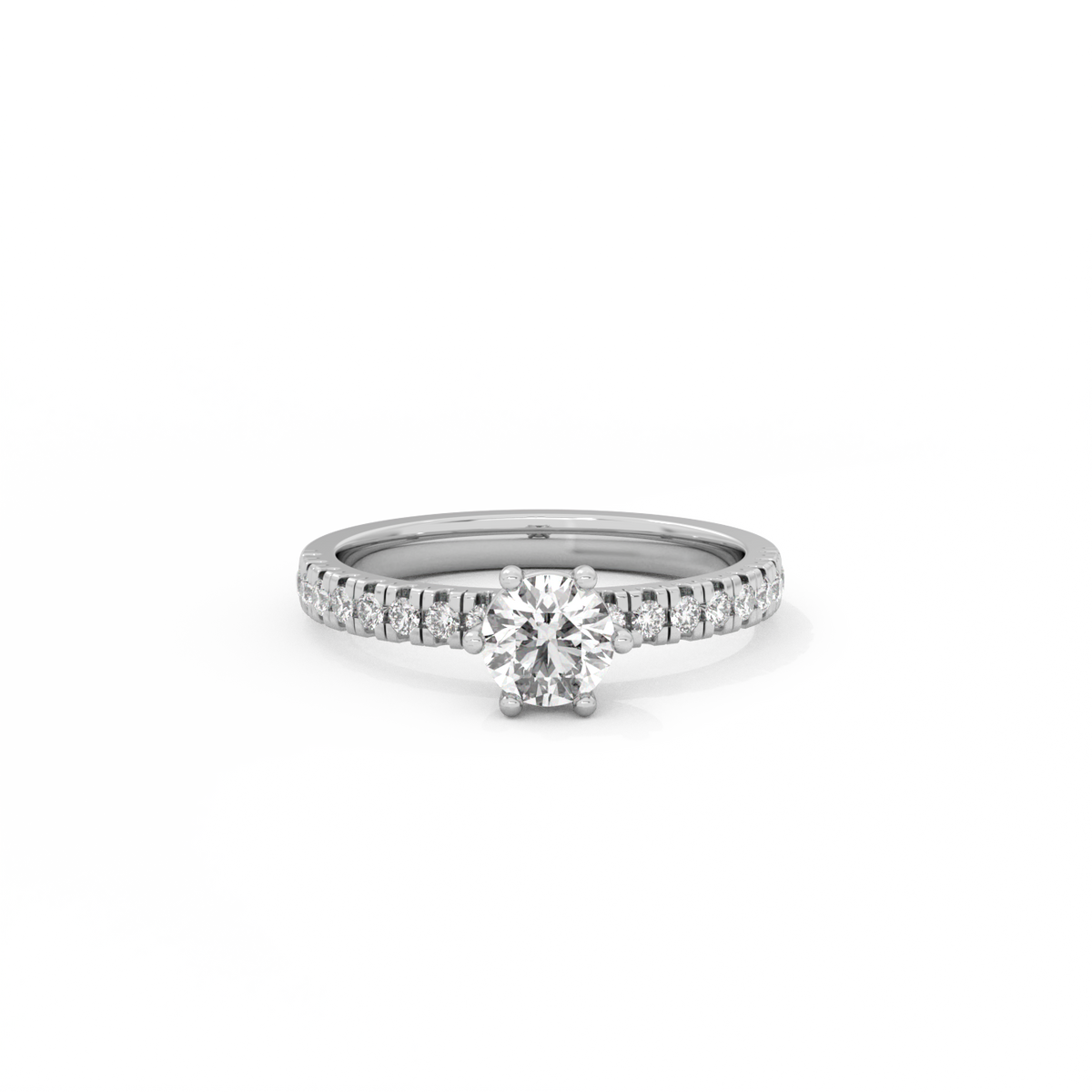 Round Pavé Solitaire Diamond Ring - 14K White Gold (0.72 ct.)