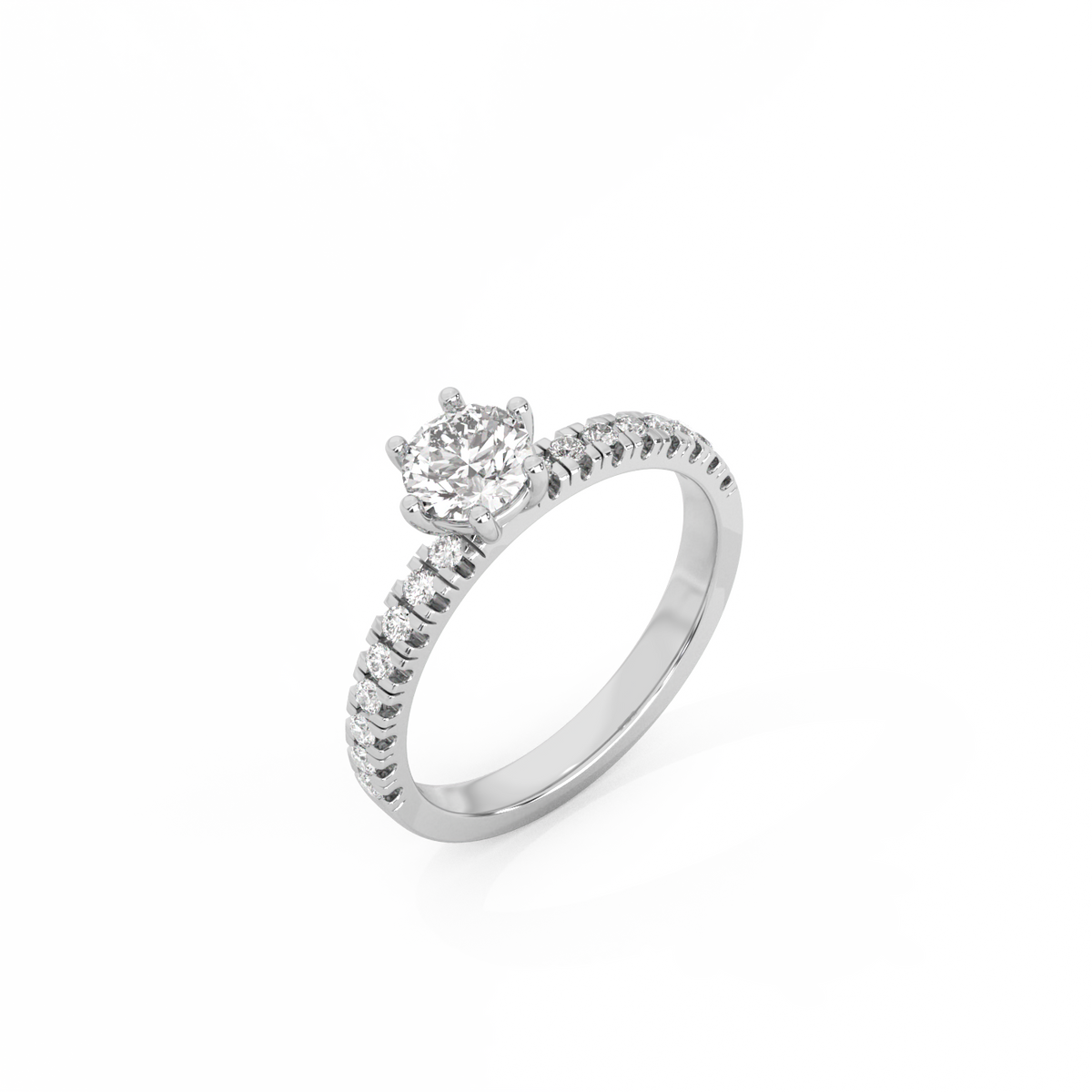 Round Pavé Solitaire Diamond Ring - 14K White Gold (0.72 ct.)