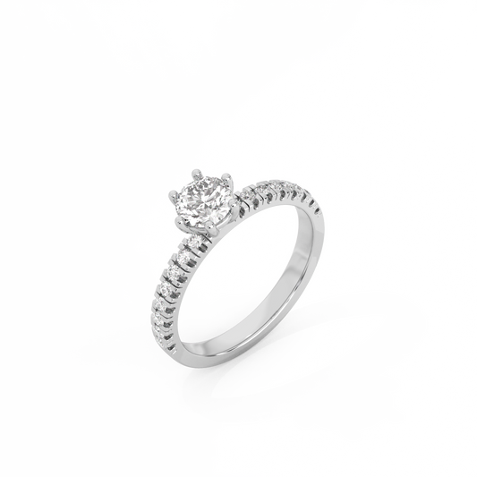 Round Pavé Solitaire Lab-grown Diamond Ring - 14K White Gold (0.72 ct.)