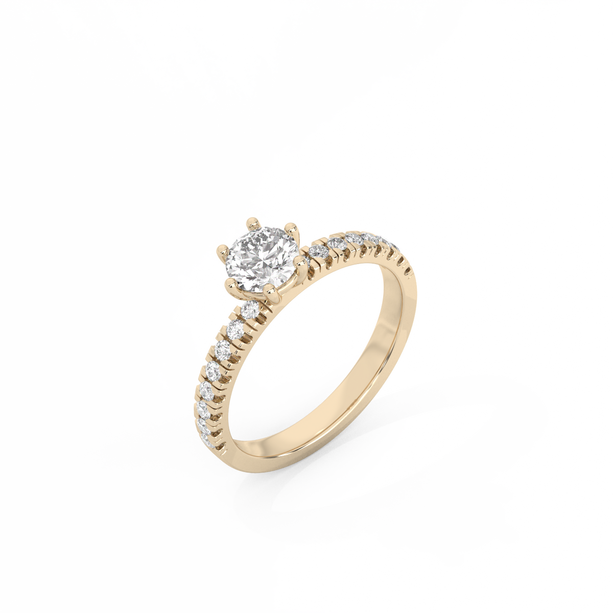 Round Pavé Solitaire Diamond Ring - 14K Yellow Gold (0.72 ct.)