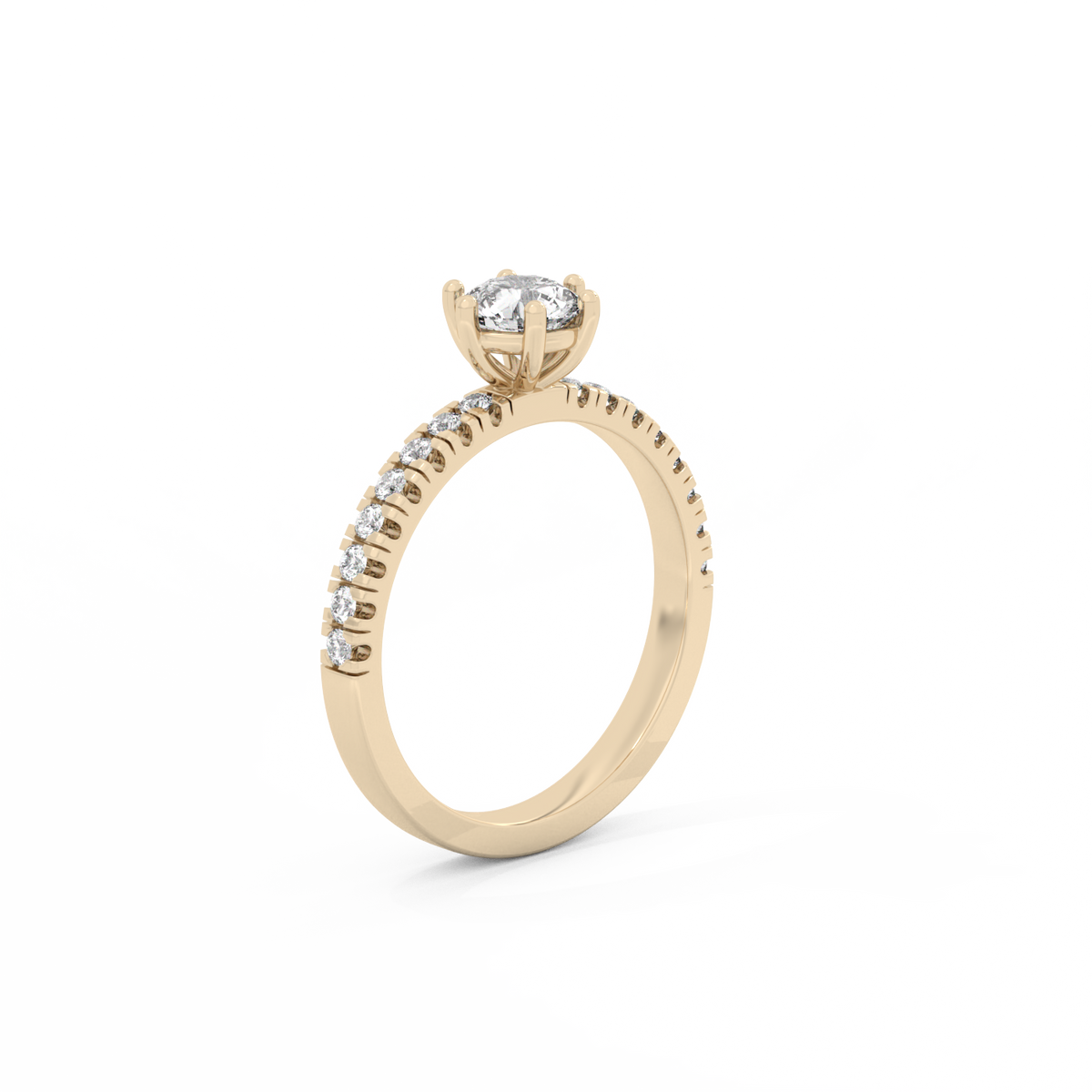 Round Pavé Solitaire Diamond Ring - 14K Yellow Gold (0.72 ct.)