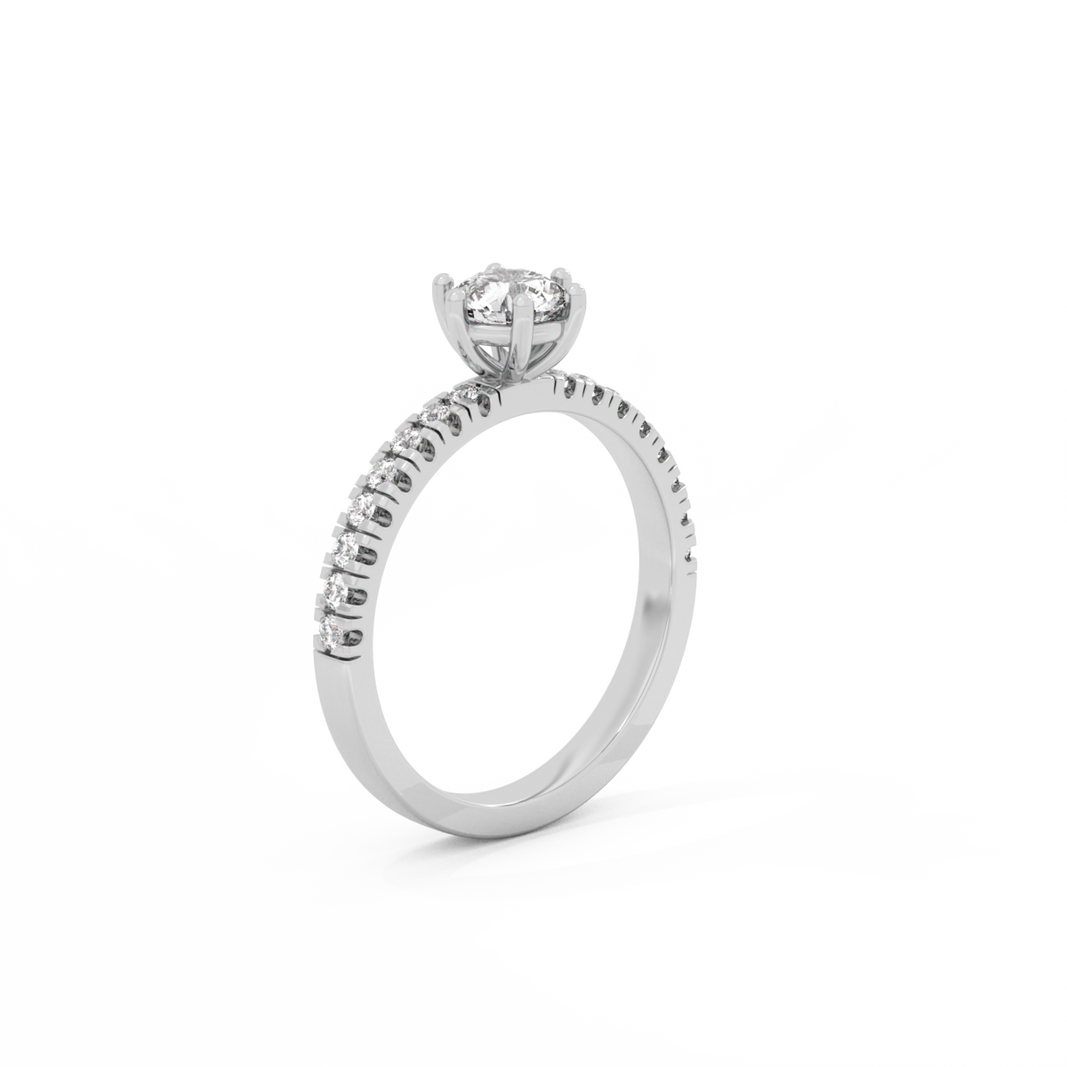 Round Pavé Solitaire Diamond Ring - 14K White Gold (0.72 ct.)