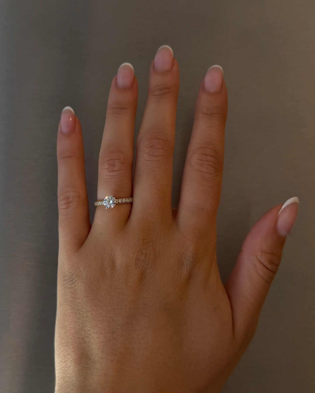 Round Pavé Solitaire Diamond Ring - 14K White Gold (0.72 ct.)