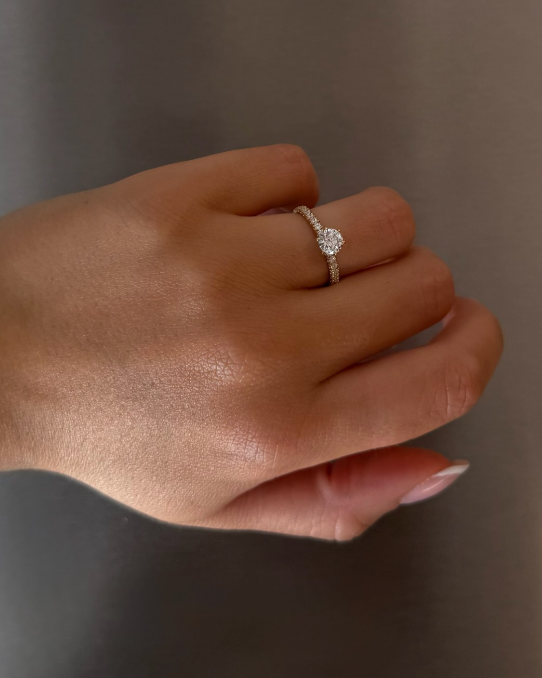 Round Pavé Solitaire Diamond Ring - 14K White Gold (0.72 ct.)