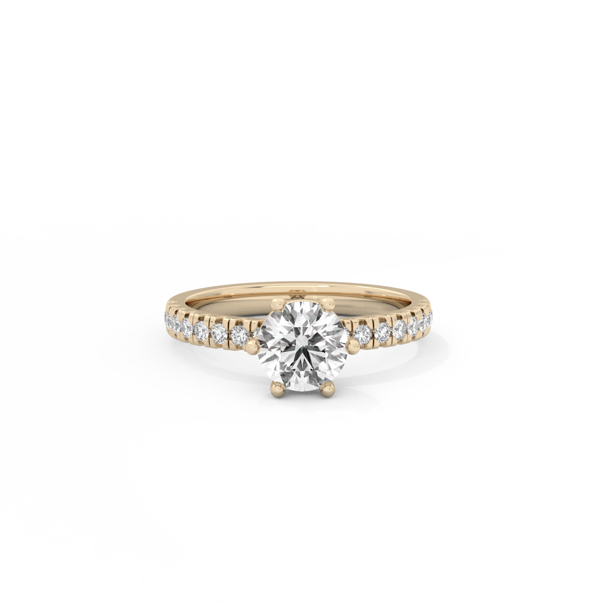 Round Pavé Solitaire Diamond Ring - 14K Yellow Gold (1.22 ct.)
