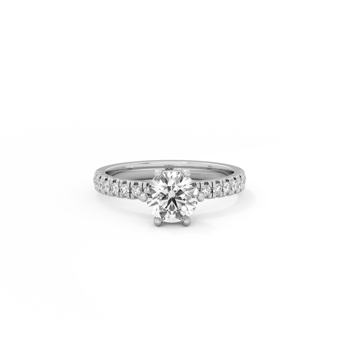 Round Pavé Solitaire Diamond Ring - 14K White Gold (1.22 ct.)