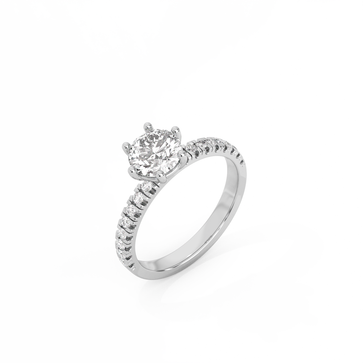 Round Pavé Solitaire Diamond Ring - 14K White Gold (1.22 ct.)