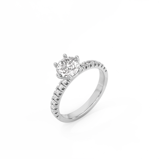 Round Pavé Solitaire Lab-grown Diamond Ring - 14K White Gold (1.22 ct.)