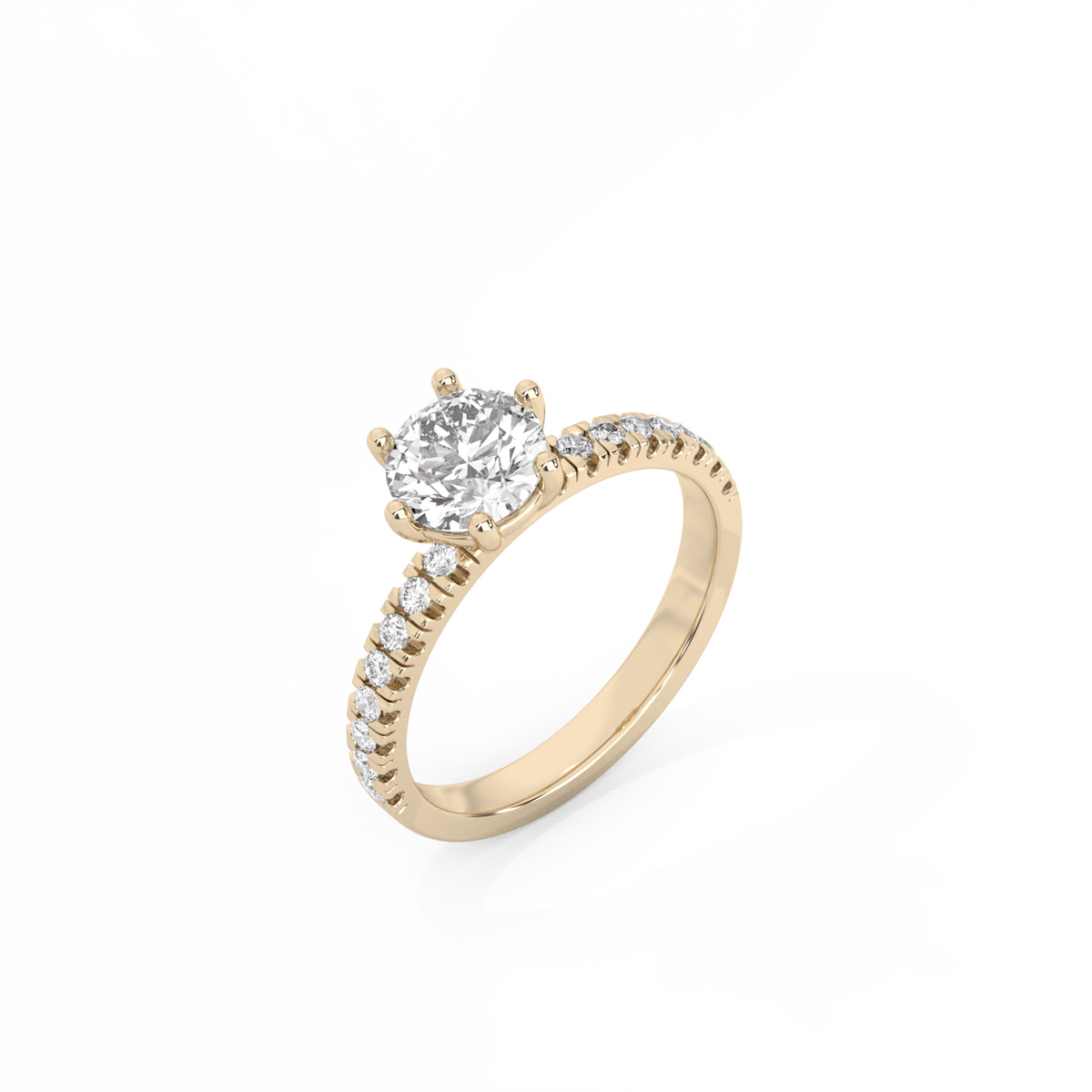 Round Pavé Solitaire Diamond Ring - 14K Yellow Gold (1.22 ct.)