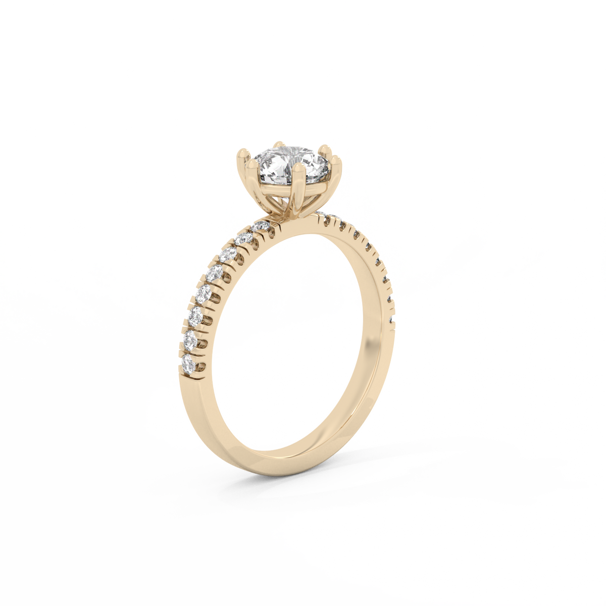 Round Pavé Solitaire Diamond Ring - 14K Yellow Gold (1.22 ct.)
