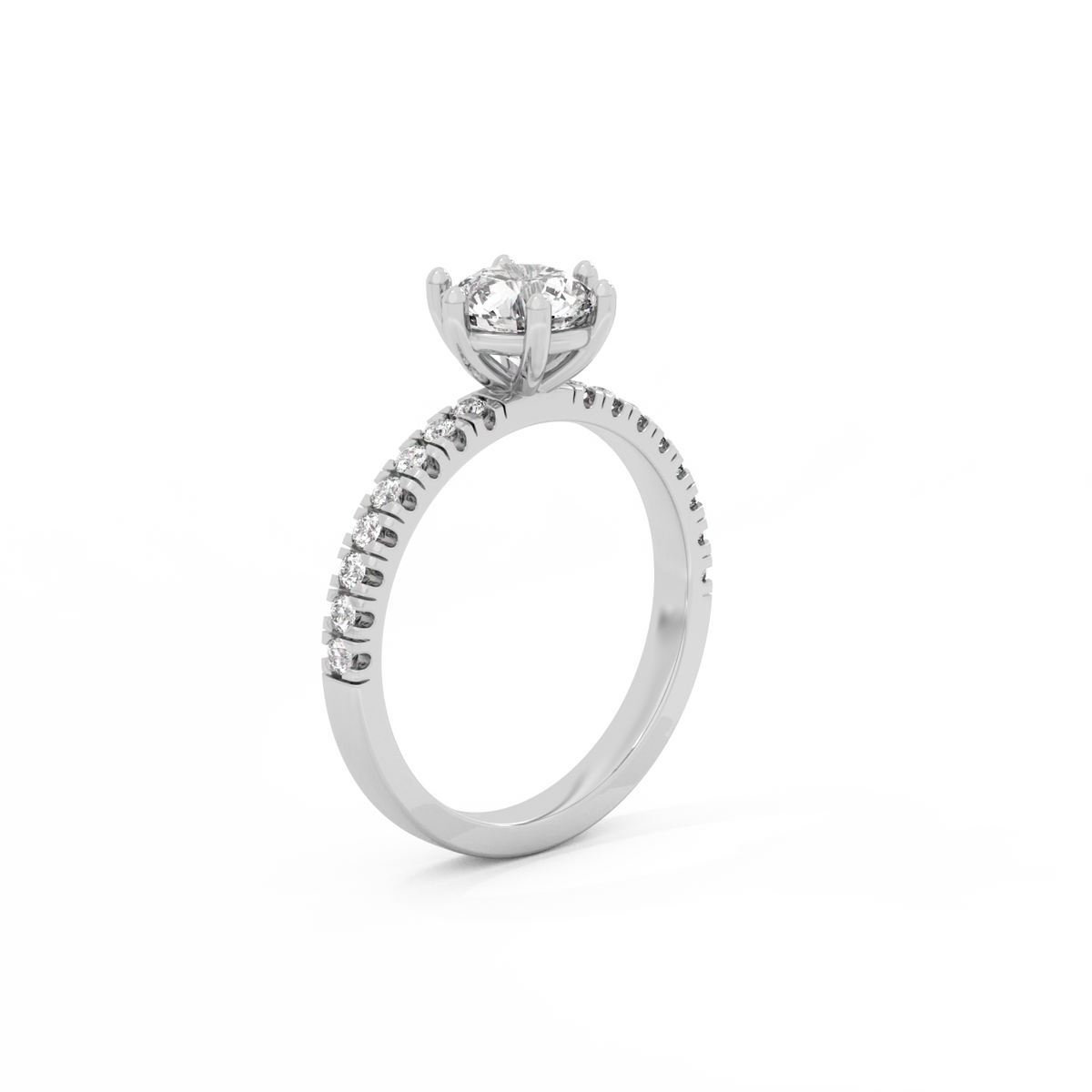 Round Pavé Solitaire Diamond Ring - 14K White Gold (1.22 ct.)