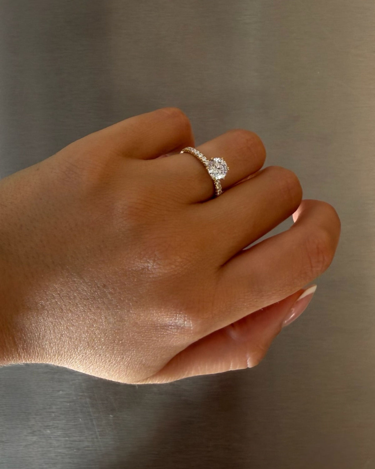 Round Pavé Solitaire Diamond Ring - 14K Yellow Gold (1.22 ct.)