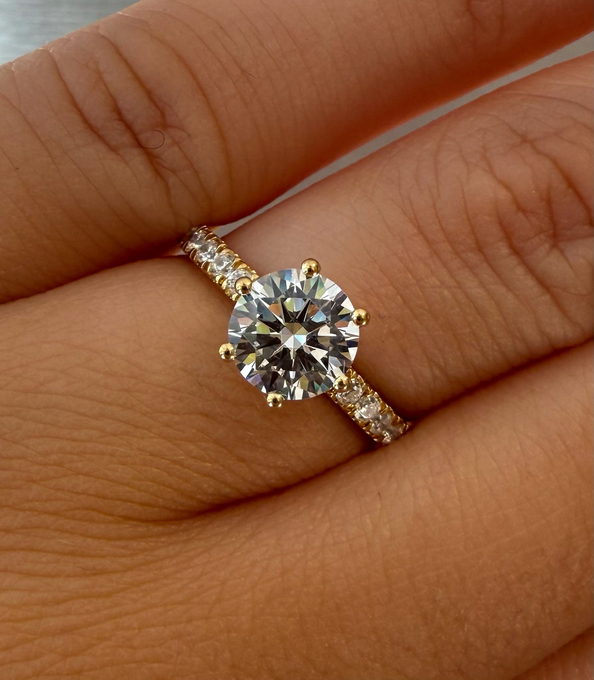 Round Pavé Solitaire Diamond Ring - 14K Yellow Gold (1.22 ct.)