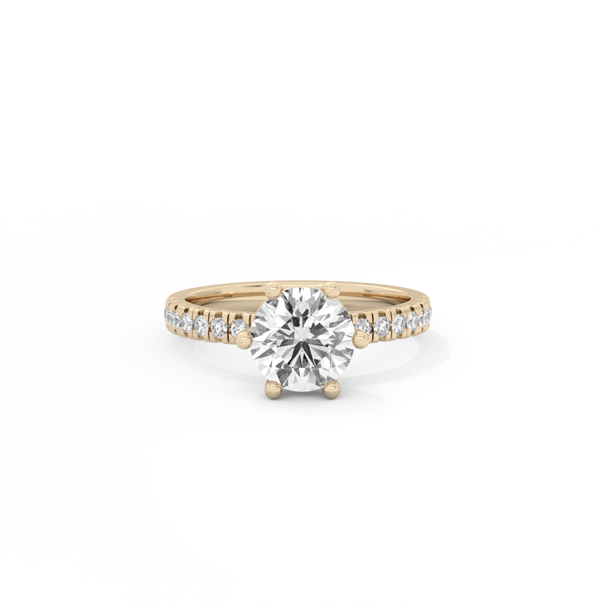 Round Pavé Solitaire Diamond Ring - 14K Yellow Gold (1.72 ct.)