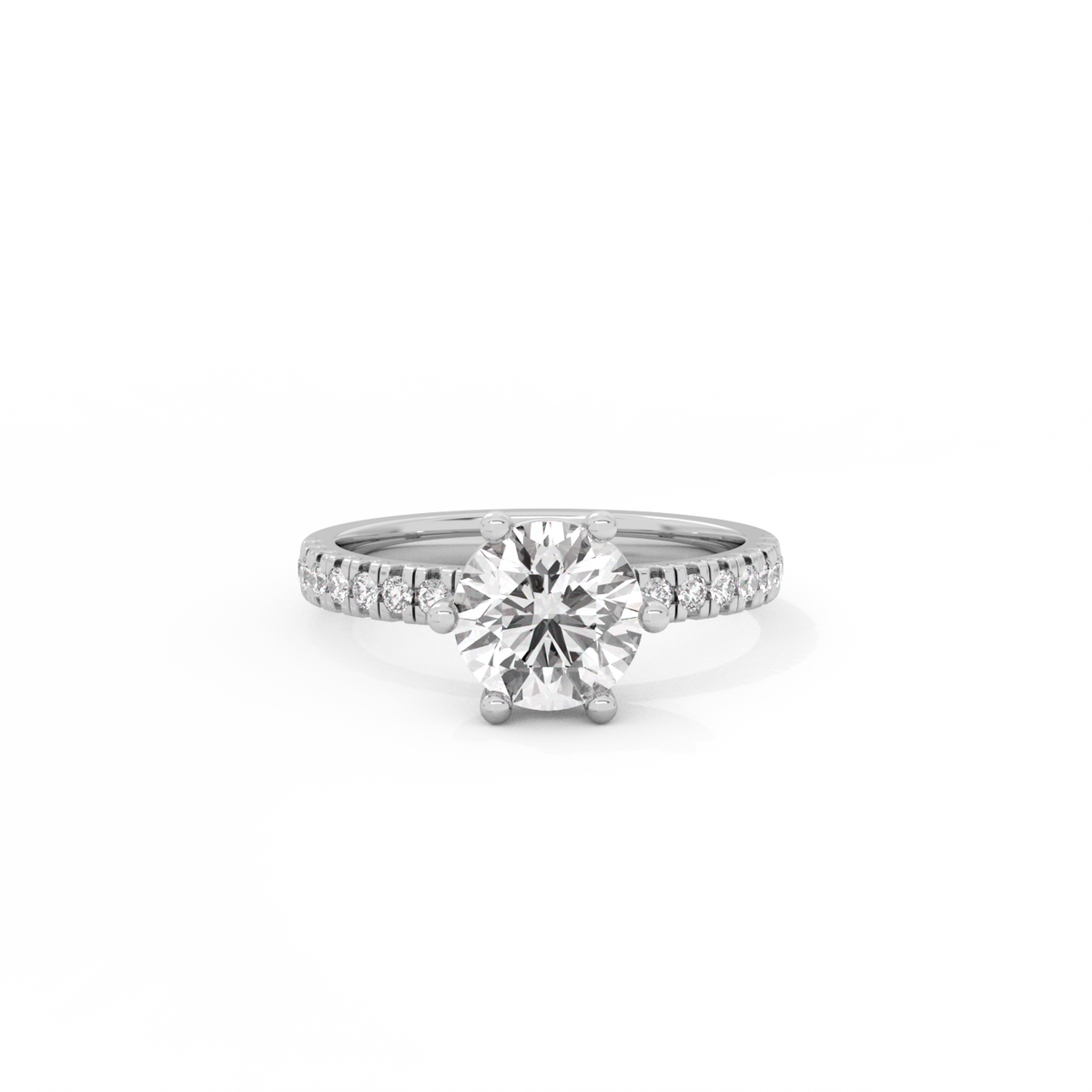 Round Pavé Solitaire Diamond Ring - 14K White Gold (1.72 ct.)