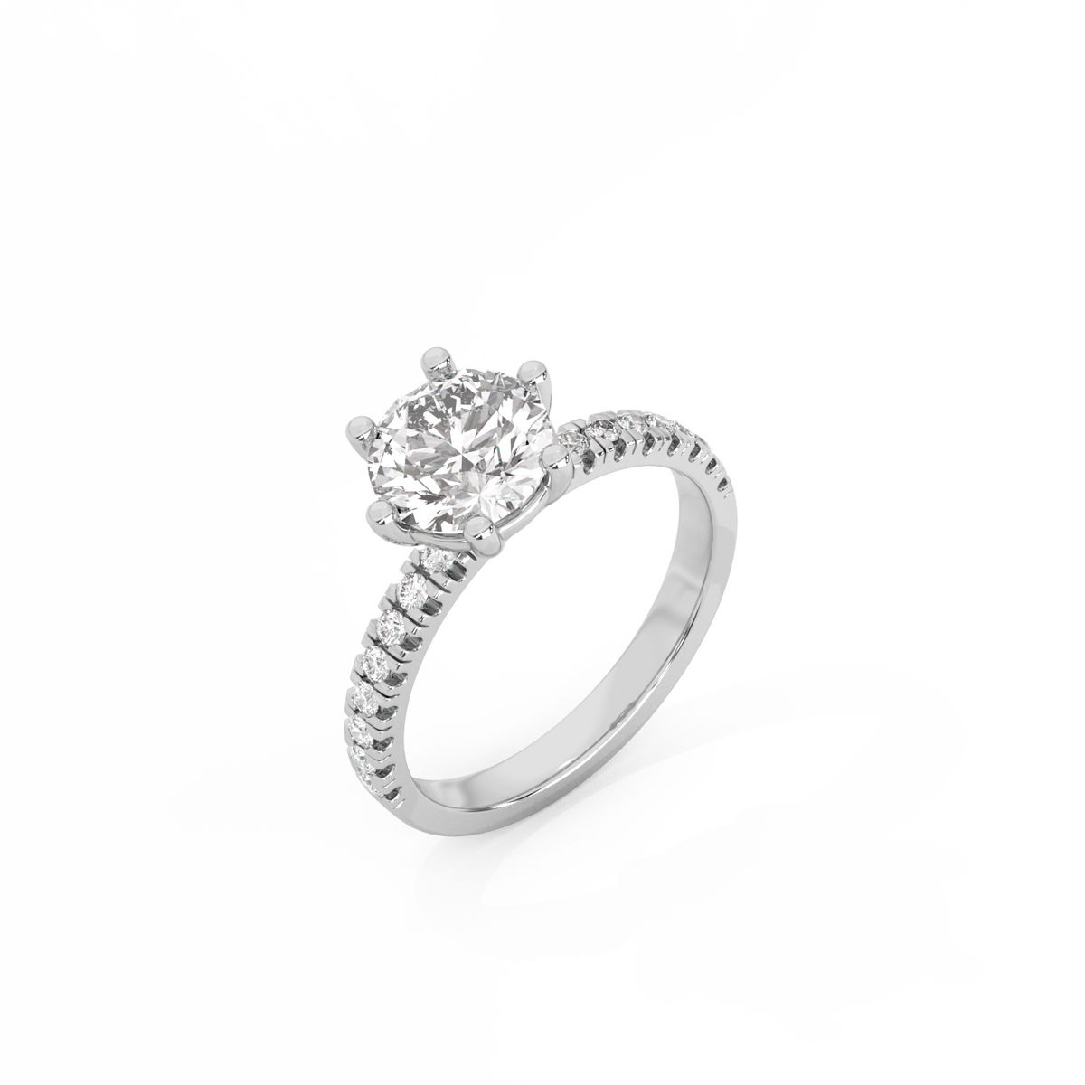 Round Pavé Solitaire Diamond Ring - 14K White Gold (1.72 ct.)
