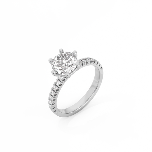 Round Pavé Solitaire Lab-grown Diamond Ring - 14K White Gold (1.72 ct.)