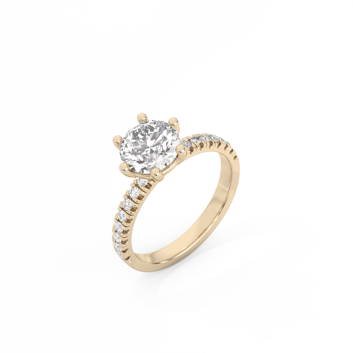 Round Pavé Solitaire Diamond Ring - 14K Yellow Gold (1.72 ct.)
